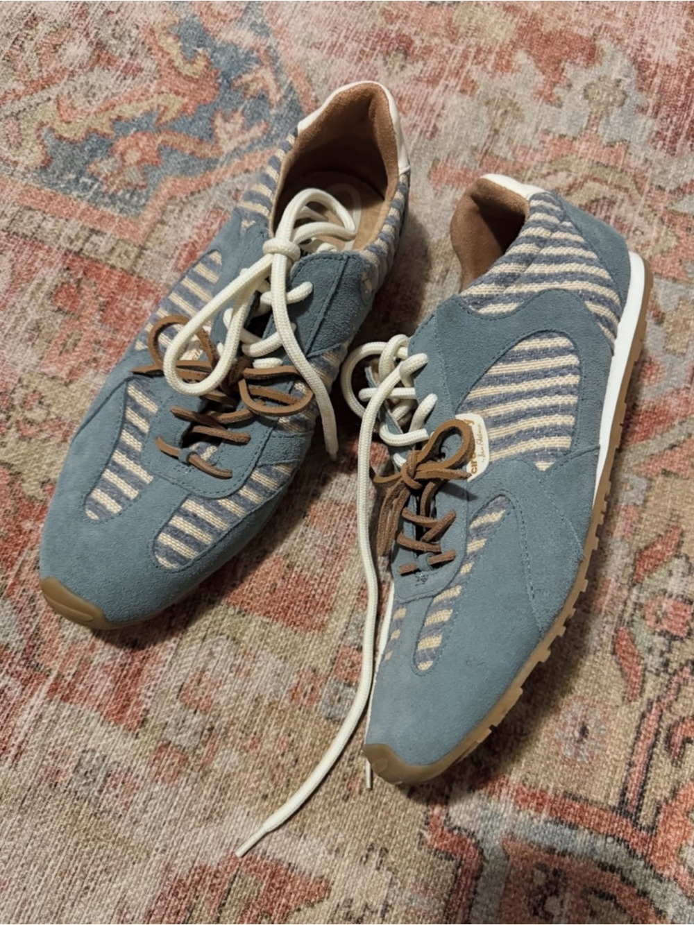 Casual Blue Suede & Stripe Sneakers